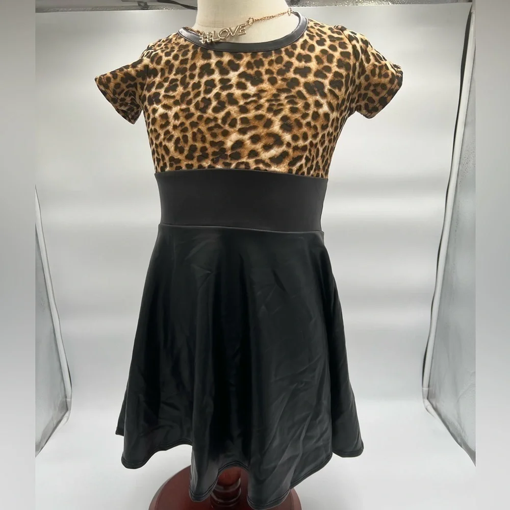 Kids Can't Miss Leopard Print Top With Black Skirt Toddler Dress
